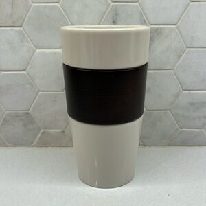 Starbucks 2009 coffee mug tumbler cup with plastic wood band.  16 oz New